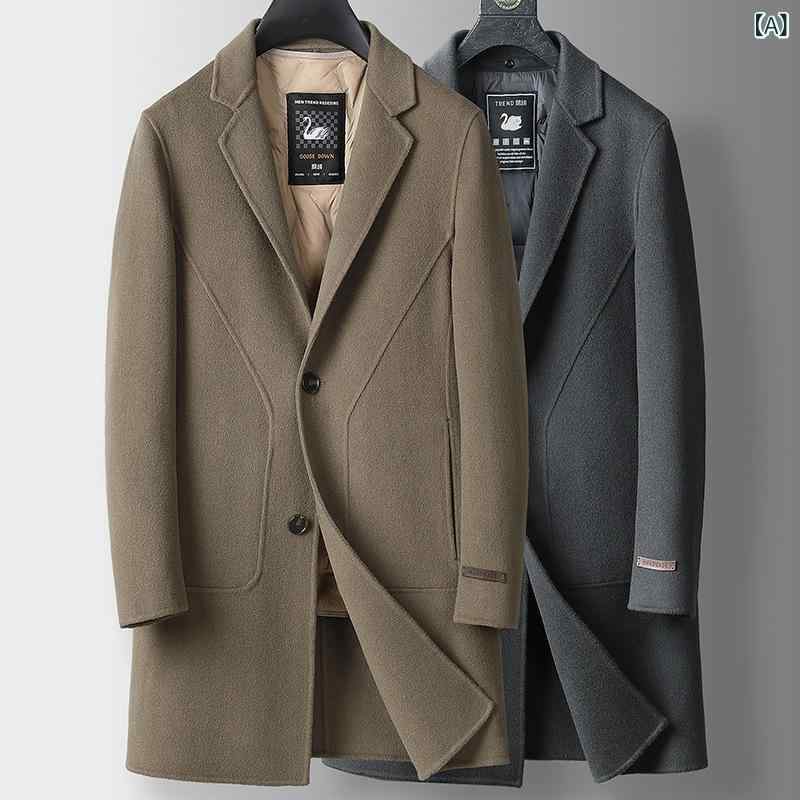 厚地の外套 メンズ 成人男性用 毛糸 真っただ中丈 商行為 フォーマル 朦々たる アウター 秋冬 成人男性服 シングル乳ぶさ 無地 衣嚢付き添い人 赤銅色 駱駝 墨薄墨色 黒いこと