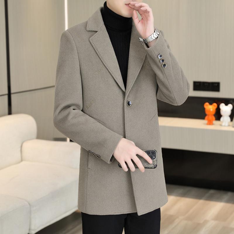 コート メンズ 男性用 ウールコート 秋冬物 ミドル丈 厚手 ウール ブレザー テーラード 紳士服 アウター ビジネス フォーマル グレー カーキ ブラック