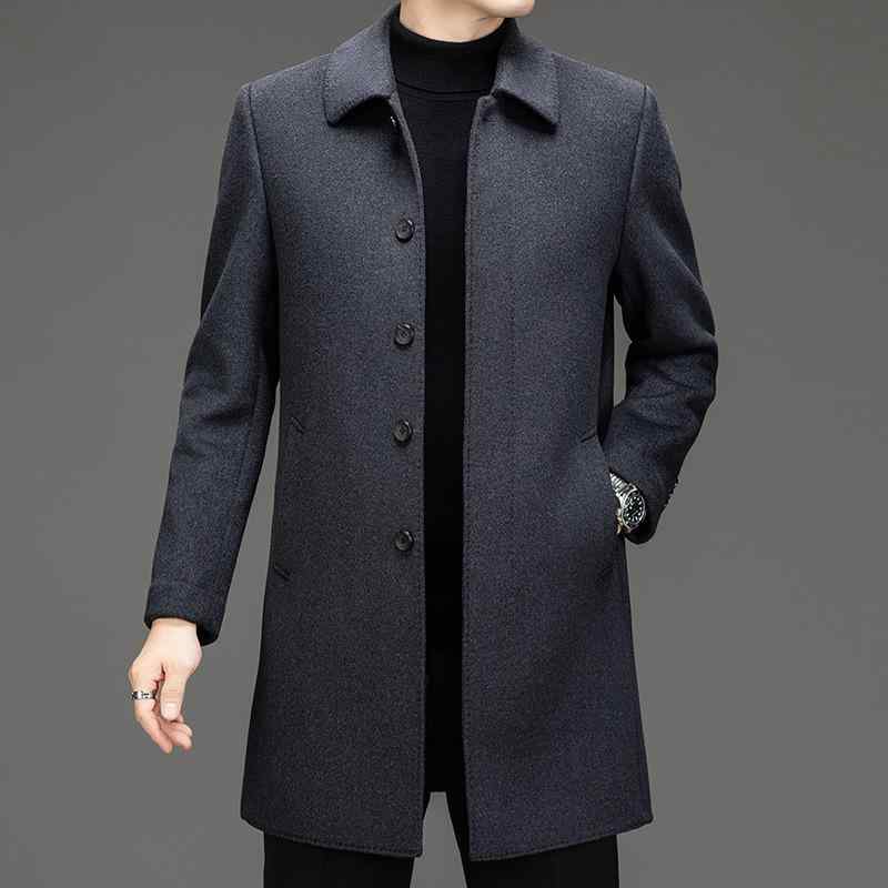 コート メンズ 男性用 ウール ダブルフェイス ミドル丈 ロング丈 ビジネス 紳士服 無地 厚手 秋冬 防寒 深灰 黒｜イーマイショップ 13,990円