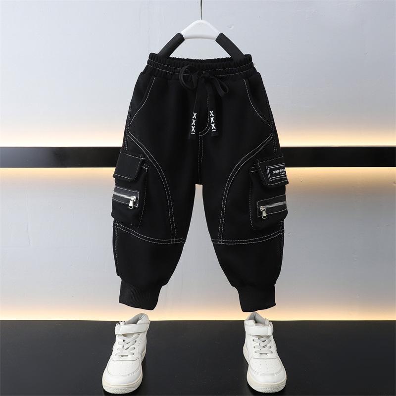 子供用 ワークパンツ 春秋 男の子 長ズボン 立体ポケット 90cm 100cm 110cm 120cm 130cm 140cm 150cm 綿 無地 黒 ブラック 春 秋 カジュアル 普段使い