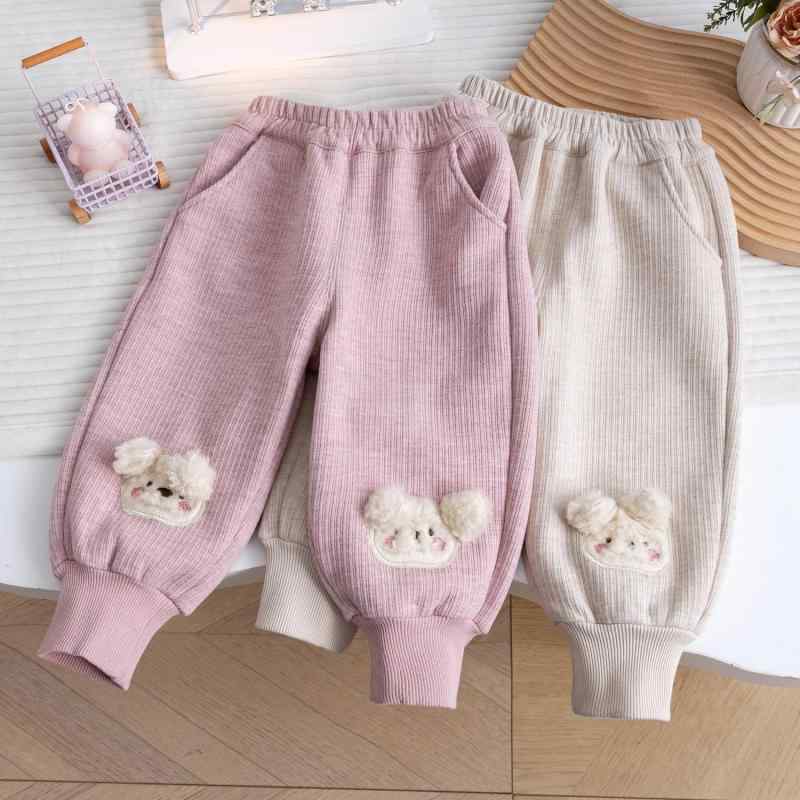 子供服 パンツ 女の子 裏起毛 パンツ かわいい 小犬柄 裾絞り 中小キッズ コットン100% ズボン 秋冬 ピンク ホワイト 90 100 110 120 130
