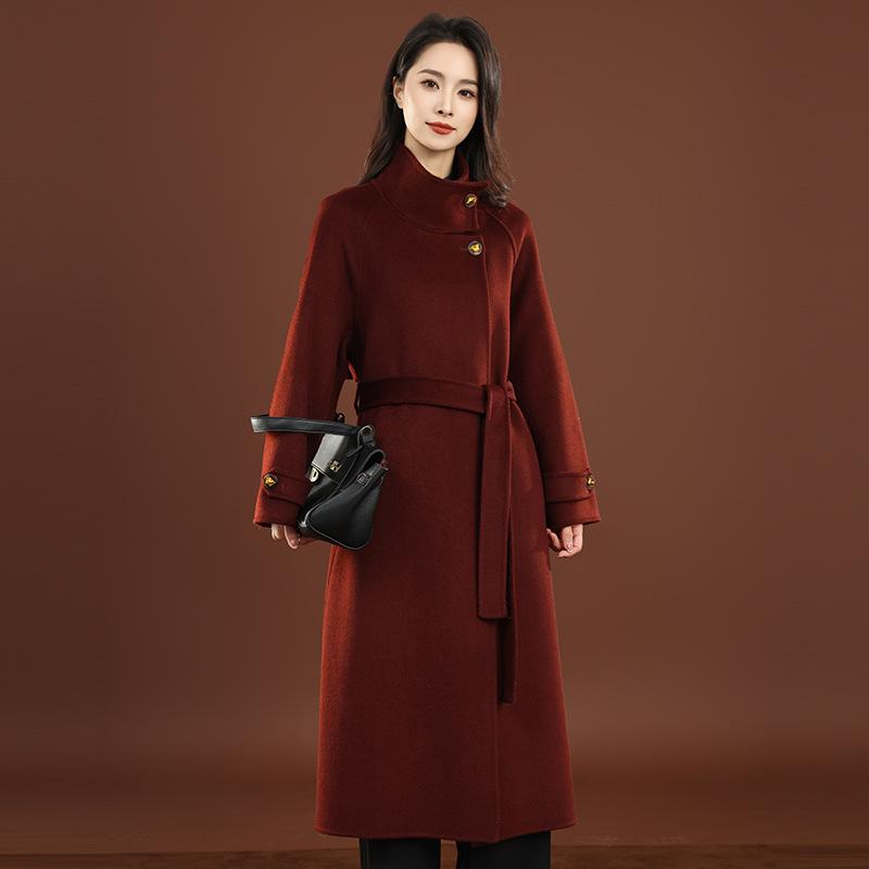 コート レディース 秋冬 ウール ロング丈 韓国風 ゆったり 体型カバー 大きいサイズ 赤 黒 シャンパン カジュアル きれいめ 通勤 エレガント