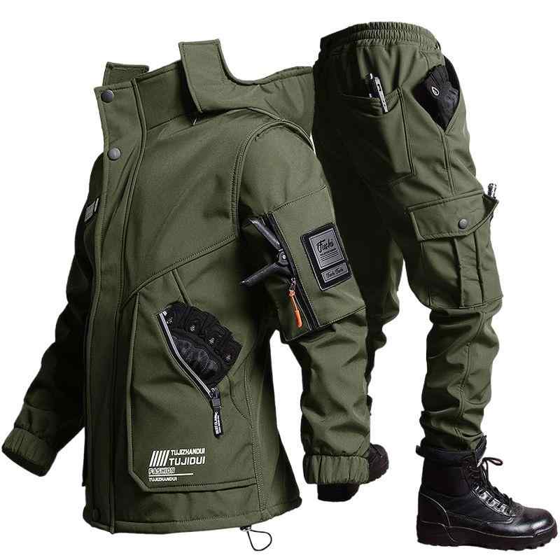 マウンテンパーカー 男性用 防寒着 秋冬 防水 防風 裏起毛 登山ウェア 釣り サイクルジャケット アウトドアウェア 軍用 スポーツウェア 上下セット