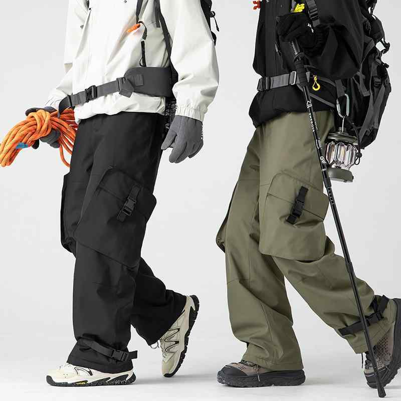 パンツ 男性用 アウトドア スポーツ 防風 ワークパンツ カーゴパンツ ストレートパンツ 冬 秋冬 登山 スキー スノーボード 黒 ブラック グレー 緑 グリーン