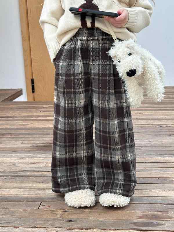 子供用パンツ 女の子 裏起毛 格子柄パンツ カジュアルパンツ ストレートパンツ 冬 暖か ポリエステル 人棉 伸縮性 90cm 100cm 110cm 120cm 130cm 140cm 150cm 160cm 170cm