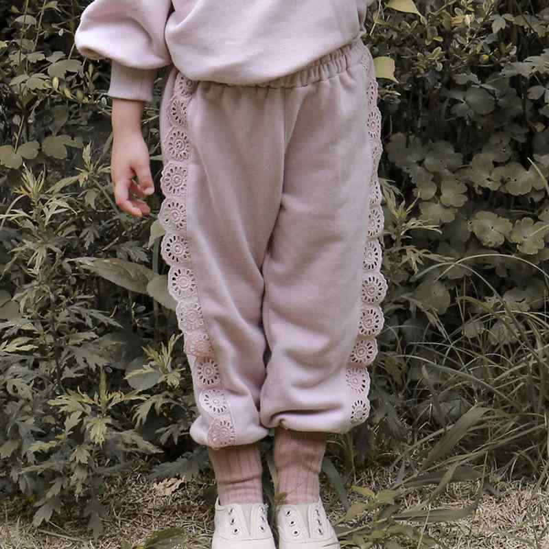 子供服 スウェットパンツ 女の子 花柄 レース付き カジュアルパンツ 綿 高腰 ロングパンツ ガールズ ベビー服 春秋 かわいい 普段着 通園 通学 90cm 100cm 110cm 120cm 130cm 140cm 150cm ピンク アイボリー