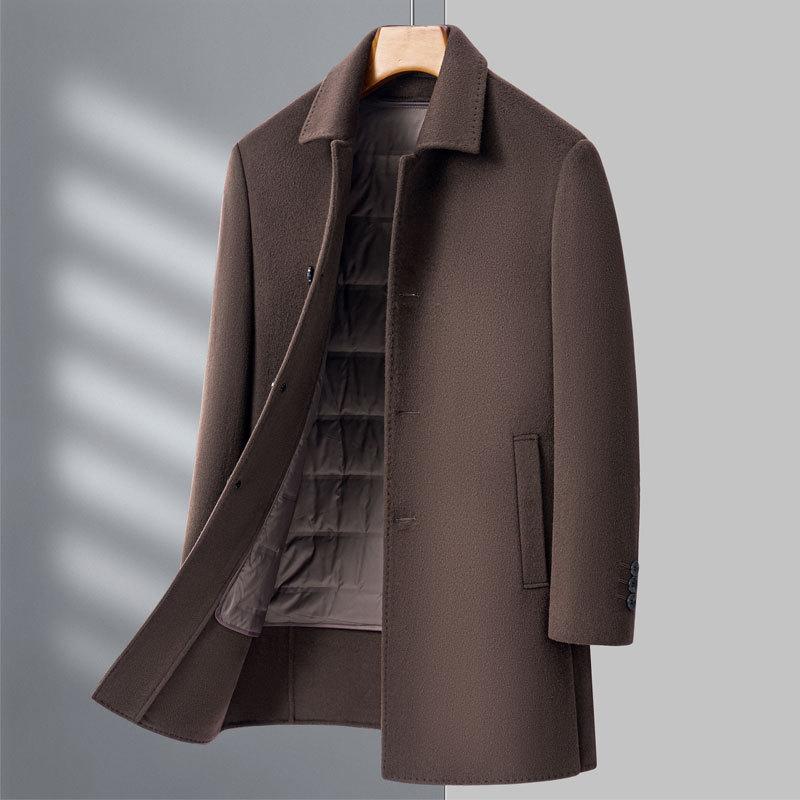 コート メンズ 男性用 秋冬 ウール ビジネス カジュアル 紳士服 アウター 厚手 暖かい ミドル丈 40代 50代 無地 紺色 カーキ色 グレー