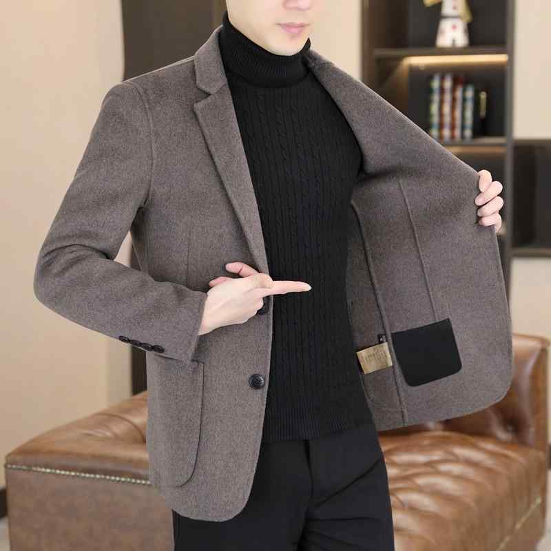 コート 男性用 ウール テーラード 秋冬 ショート ビジネス カジュアル ゆったり 無地 黒 カーキ グレー