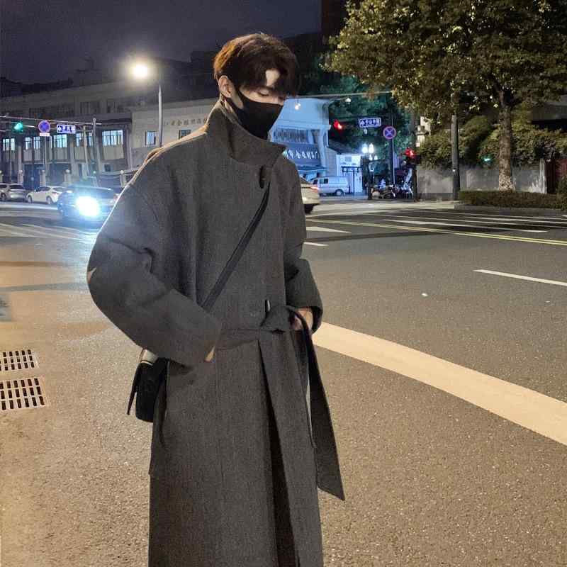コート メンズ 男性用 秋冬 アウター ウール ミドル丈 カジュアル ゆったり 厚手 無地 黒 ブラック グレー
