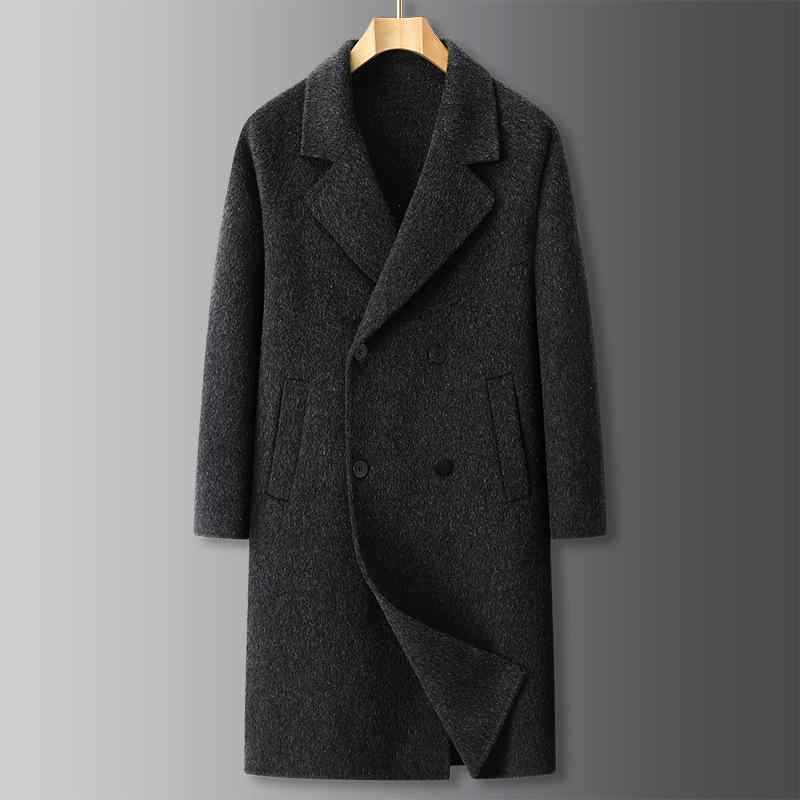 コート メンズ 男性用 ウール ダブルブレスト オーバーサイズ ゆったり 厚手 秋冬 冬服 ファッション カジュアル 普段使い ダークグレー 斜紋グレー