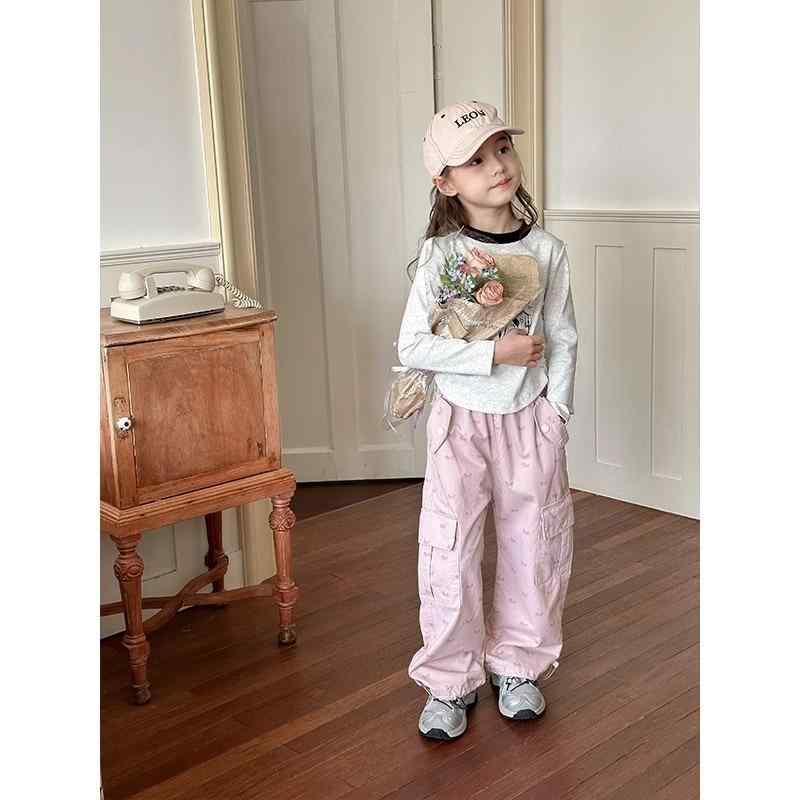 子供服 女の子用 カーゴパンツ 裾絞りパンツ 8歳以上 中大童 ピンク 蝶結び付き コットン 普段着 部屋着