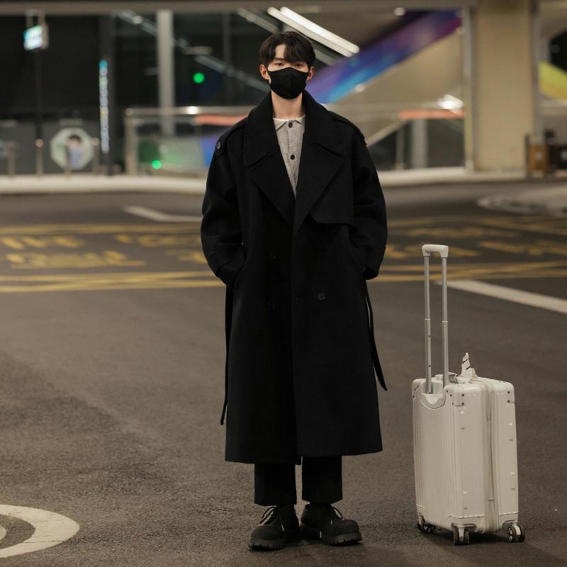 コート 秋冬 男女兼用 韓国風 ゆったり ミドル丈 ウール ポリエステル混紡 ミルクホワイト ダークグレー ブラック｜イーマイショップ