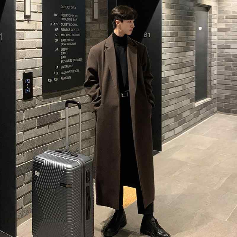 厚地の外套 メンズ 秋冬 韓国風 羊毛 ゆったり アウター ロング丈 胴締め付き添い人 防寒 あったか 喫茶店 黒いこと