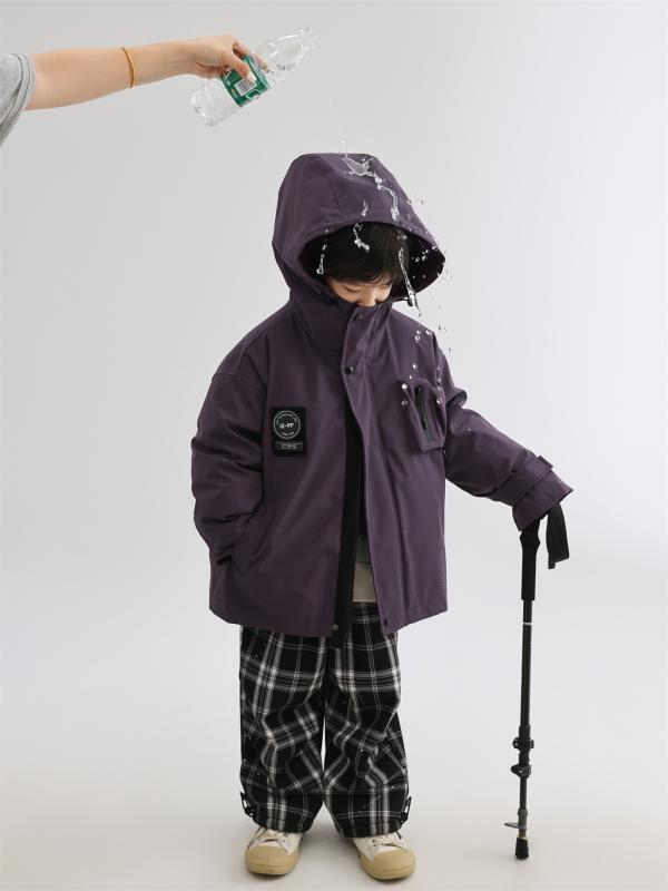 子供服 ダウンジャケット 冬用 防寒 防水 スキーウェア 男の子 ボーイズ 90%ダウン 中綿 あったか アウター ジャンパー フード付き パープル グレー ブラック|イーマイショップ