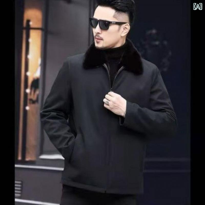 コート メンズ 男性用 ミンクファー 毛皮 アウター ファーライナー付き 防寒 あったか シニア向け ビジネス 厚手 ブラック系