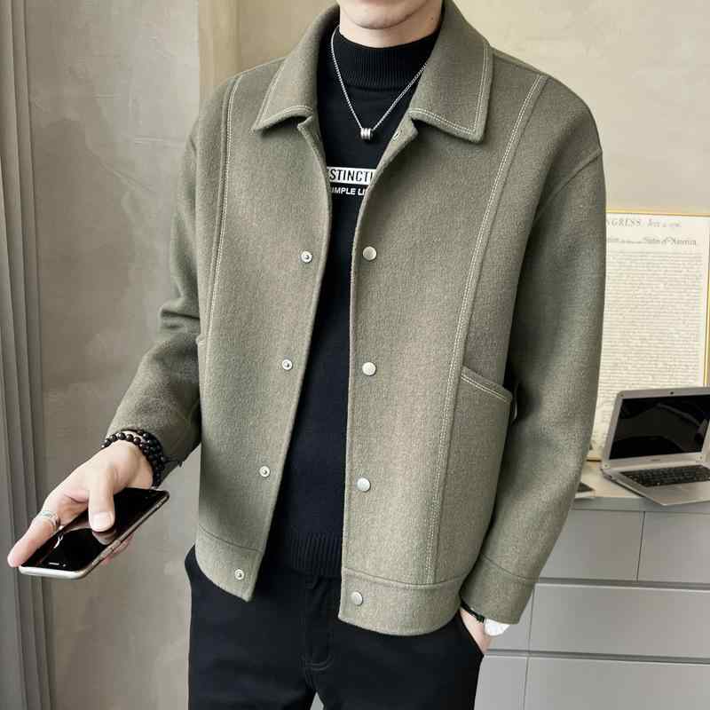コート 男性用 秋冬物 ショート丈 ウール アウター ファッション テーラード 電気メッキ加工 ブラック グレーグリーン M L XL 2XL 3XL