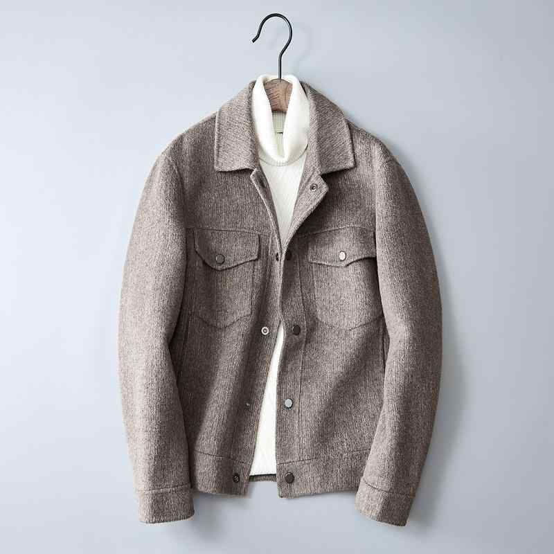 コート メンズ 男性用 ヘリンボーン ジャケット ウール ダブルフェイス ショート丈 韓国 ファッション テーラード 紳士服 カフェ