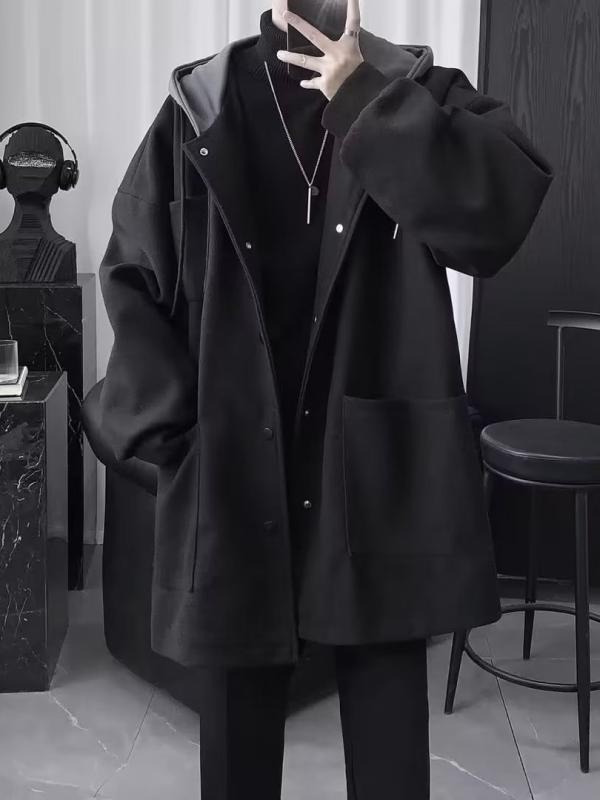 コート メンズ 秋冬 アウター ジャケット 韓国風 黒 無地 フード付き ゆったり カジュアル きれいめ ファッション