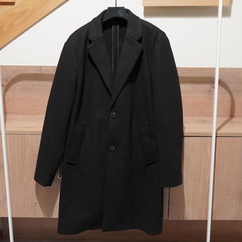 厚地の外套 メンズ 成人男性用 黒いこと ウールライク テーラードカラー 練りあわせる型 秋冬 心地好い 普段使い