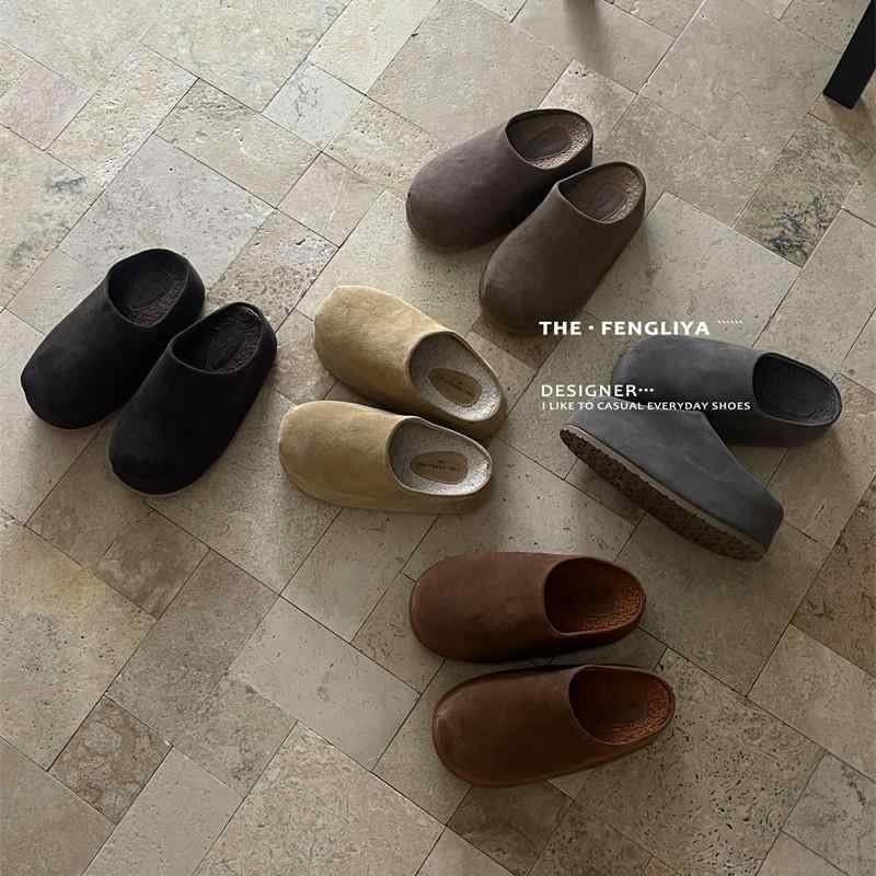 サンダル レディース 厚底 外履き ラウンドトゥ 牛革 ボア あったか 22.5cm 23cm 23.5cm 24cm 24.5cm 韓国風 かわいい 杏色 茶色 グレー コーヒー色 カーキ色