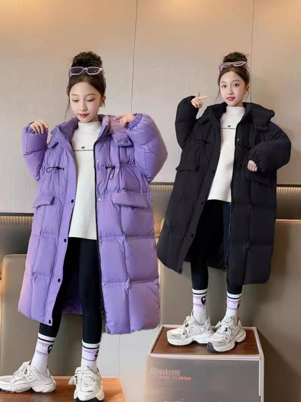 子供用綿入りコート 女の子用 黒色 ロング丈 ひざ下丈 中綿入り あったか アウター かわいい ガールズ 冬 パープル ポリエステル