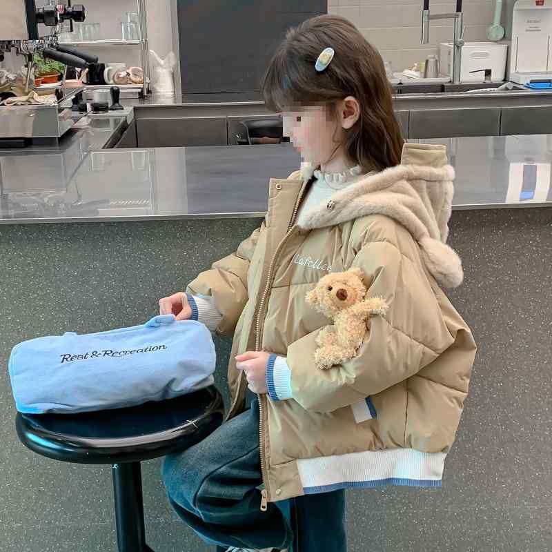 赤ちゃん服 ガールズ 中綿入り口・入口上衣 秋冬 アウター ボンネット付き添い人 前掛け 御姉さん キッズ 防寒 120糎 130糎 140糎 150糎 160糎 170糎 裏地麻 カーキ色