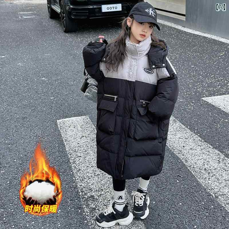 子供服 ガールズ ダウン風ジャケット 女の子 中綿コート ロング丈 厚手 フード付き 防寒 アウター 冬 普段使い