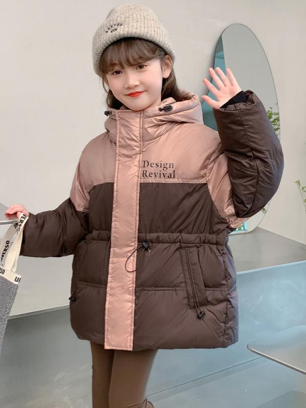 子供服 ガールズ 中綿入りジャケット フード付き パステルカラー 切り替え 防寒 アウター 冬