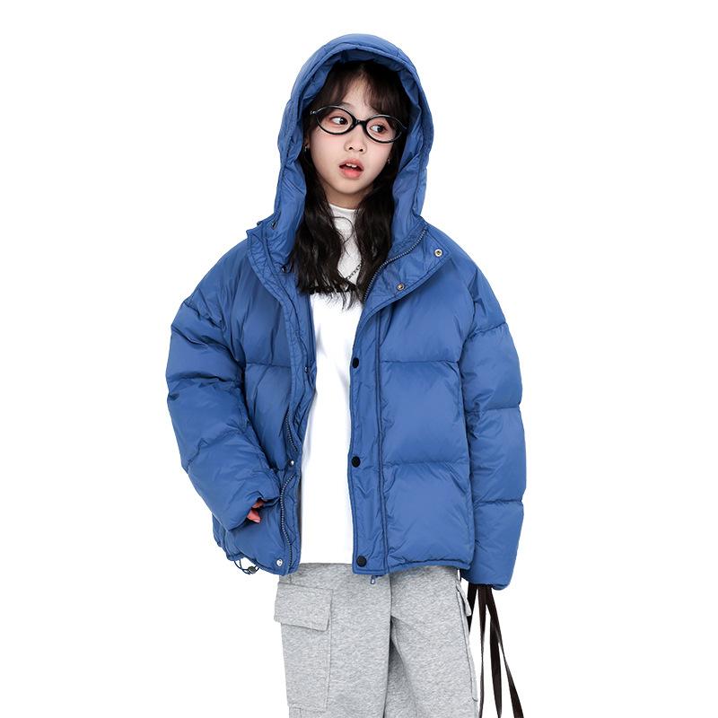 赤ちゃん服 落ち込む上衣 ガールズ 韓国風 中綿 アウター 冬物 朦々たる ボンネット付き添い人 撥水 防寒 あったか 130 140 150 160 青み