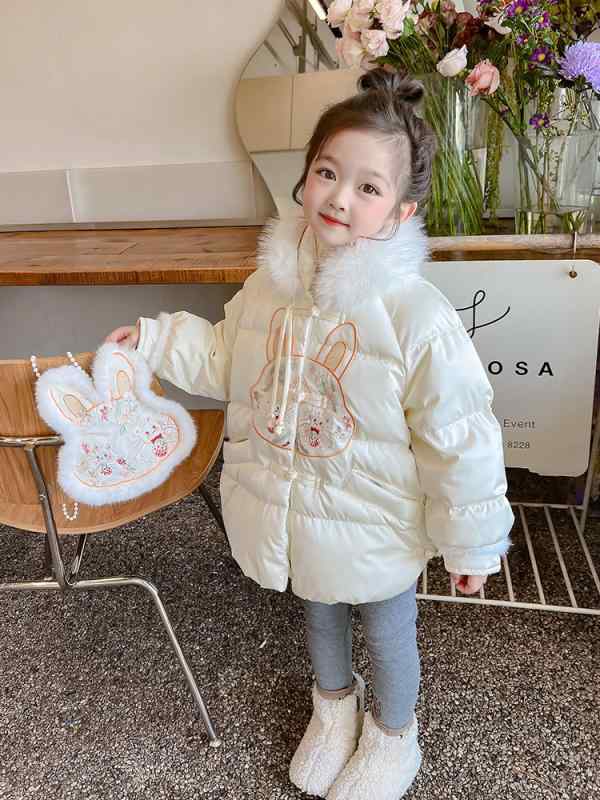 子供用棉入りジャケット ガールズ 冬服 アウター 中綿 コート かわいい 暖か ポリエステル ホワイト系