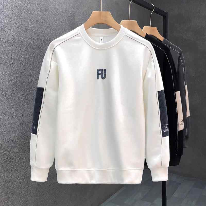 スウェット 男性用 トレーナー 長袖 Tシャツ トップス 韓国 ファッション スタイリッシュ プリント デザイン 修身 秋冬 ブラック ホワイト