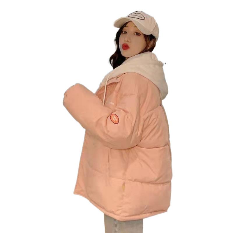 打ち倒す上衣 レディース 秋冬 フェイクレイヤード 韓国風 ゆったり 朦々たる 綿入り口・入口 アウター 白 かぶり笠付き添い人 青色 黒いこと サクラ色系 象牙色 レディースファッション-コート・ジャケット