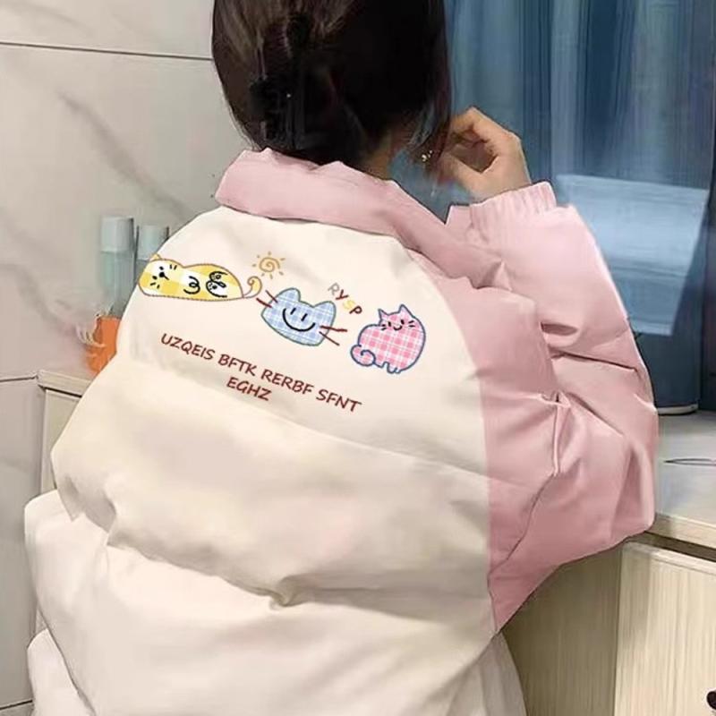 ジャケット レディース 中綿入り あったか 防寒着 ゆったり 長袖 アウター 立襟 秋冬 かわいい 日韓風 カジュアル 米白 ピンク系