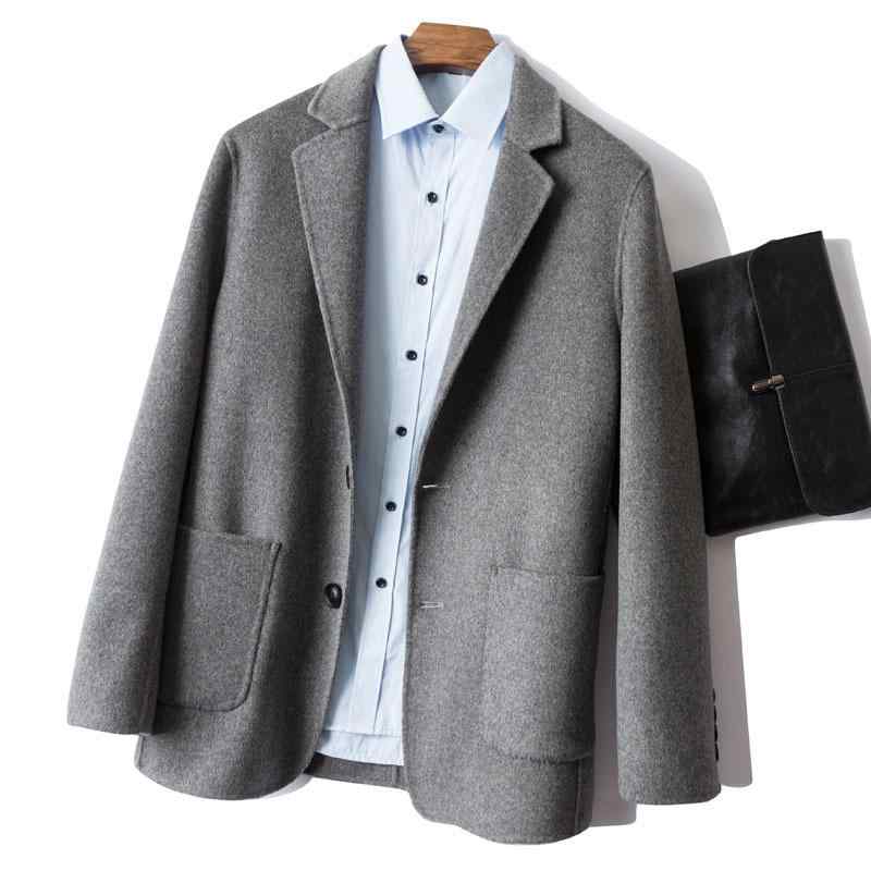 コート メンズ 男性用 ウールコート ショート丈 無地 秋冬 ビジネス 紳士服 ダブルフェイス カシミヤタッチ スーツ地 ラグランスリーブ ブラック グレー ネイビー