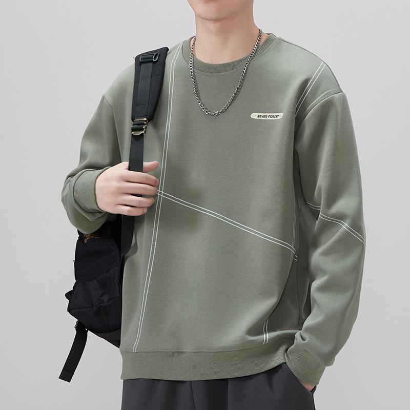 スウェット メンズ 裏起毛 秋冬 厚手 刺繍 ルーズ ラウンドネック トップス 長袖 カットソー 男性用 コットン 普段使い デイリーウェア ブラック 黒 グリーン 緑