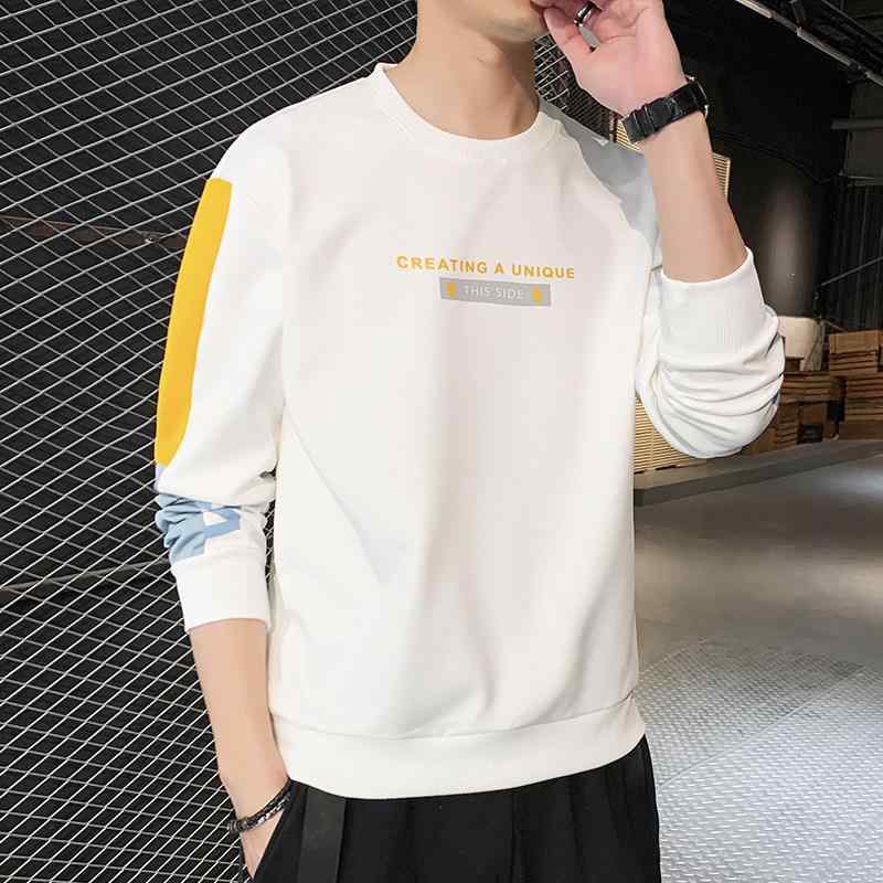 スウェット 男性用 プルオーバー トップス 春秋 韓国風 長袖 ラウンドネック 普段使い ルームウェア 部屋着 ゆったり ポリエステル カ key色 ホワイト ブラック ブルー カーキ