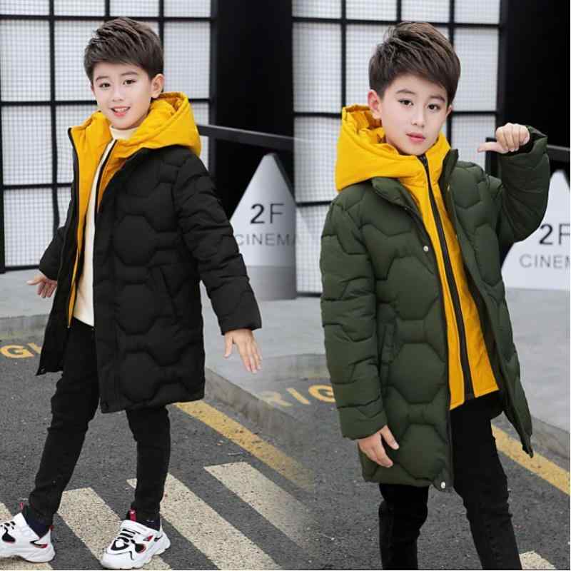 子供用綿入りジャケット 男の子 中綿コート フード付き 中長丈 フェイクレイヤード 厚手 防寒 アウター ボーイズ キッズ 120cm 130cm 140cm 150cm 160cm 170cm 冬