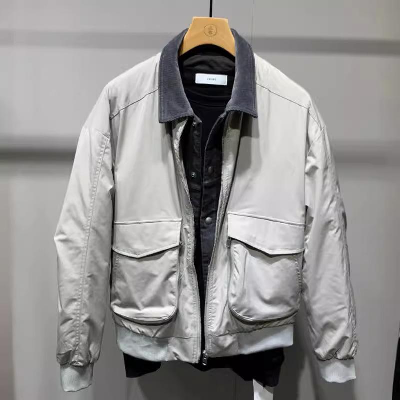 落ちこむ上衣 成人男性用 防寒着 秋冬 成人男性服 無地 生あたたかい アウター 前掛け 肋材裾 白いこと 黒いこと ポリエステル