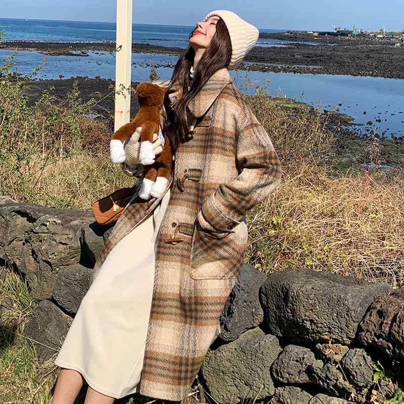 コート レディース 冬 格子柄 ウール ミドル丈 ダッフルコート 韓国風 レトロ あったか アウター 防寒着