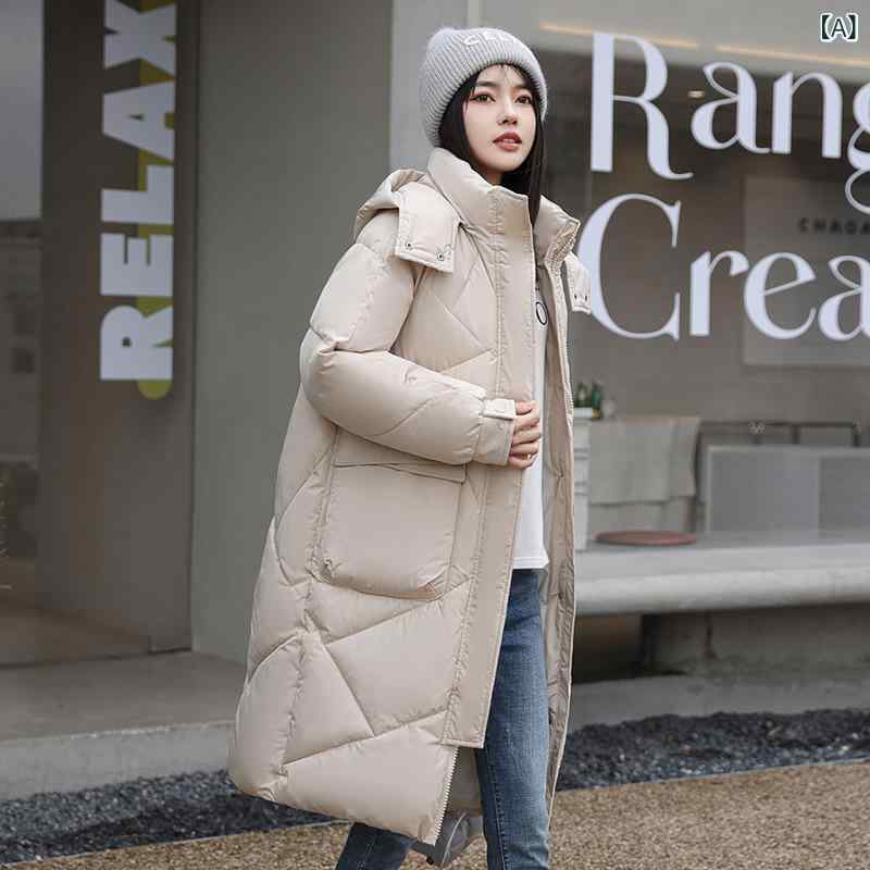 ダウン 中綿 コート レディース ゆったり 厚手 冬 アウター ひざ丈 フード付き ジャンパー ジャケット ドロップショルダー オーバーサイズ 無地 カジュアル 通勤 防寒 暖かい 白 カーキ 緑 黒 グレー