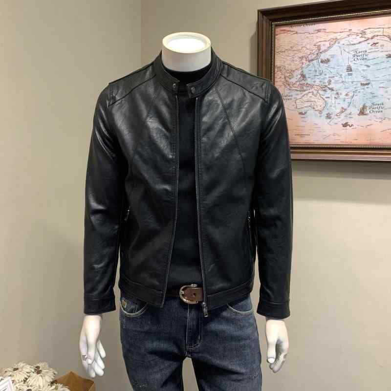 ジャケット 男性用 ライダースジャケット 春秋 PUレザー 立襟 ショート丈 スリムフィット バイク カジュアル ブラック グレー 裏起毛 防寒