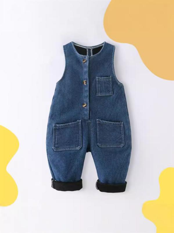 キッズ デニムオーバーオール 秋冬 裏起毛 ベビー 子供用 ジーンズ パンツ 厚手 男の子 女の子 80 90 100 110cm