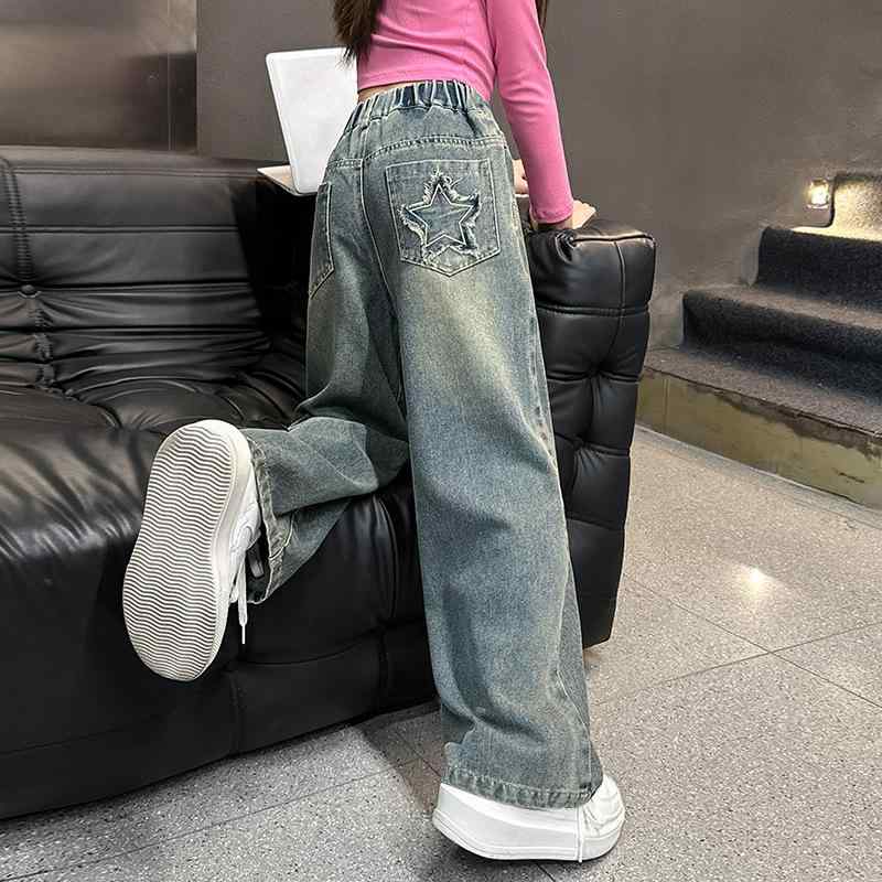 子供服 パンツ 女児 デニムパンツ 春秋 ロングパンツ 8歳以上 ワイドレッグパンツ 綿 運動着