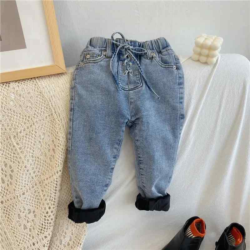 子供服 デニムパンツ ガールズ 高腰 裏起毛 ジーンズ ズボン パンツ 幼児 小学生 女の子 女児 秋冬 無地 伸縮性 普段着