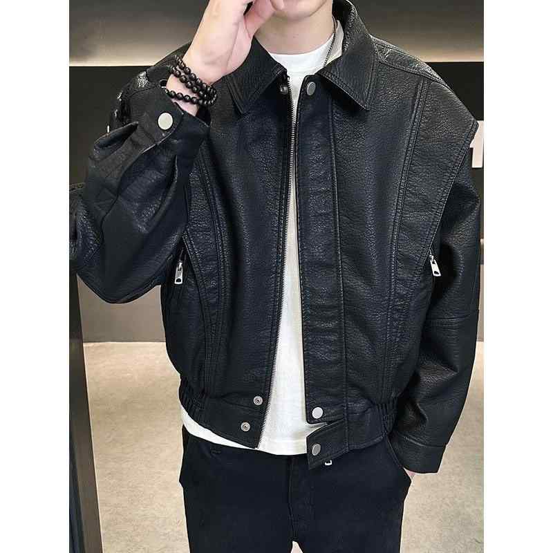 ジャケット 男性用 紳士服 ライダースジャケット レザージャケット PU 翻襟 ゆったり ブラック 大きいサイズ 春秋｜イーマイショップ