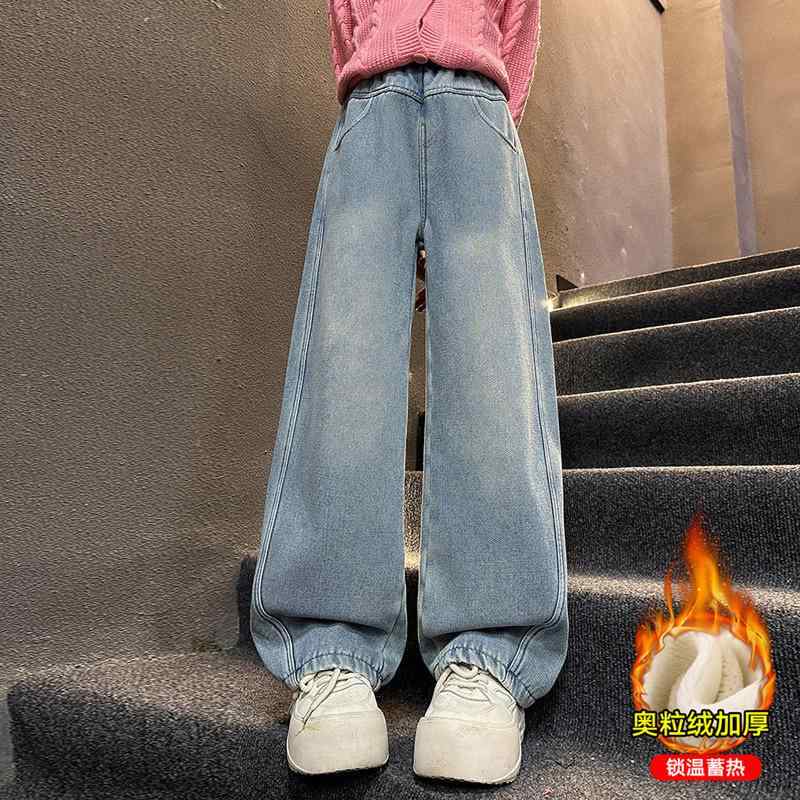 子供服 デニムパンツ ガールズ 秋冬 裏起毛 ジーンズ 女の子 韓国風 中学生 高学年 小学生 長ズボン スター 星柄 普段着 通学着 伸縮性 暖パン 120 130 140 150 160 170