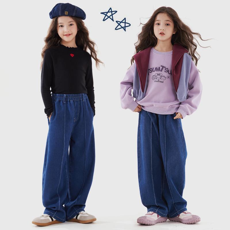 子供服 ジーンズ 女の子 ストレートパンツ デニムパンツ 裏起毛 厚手 伸縮性 普段着 通学 130cm 140cm 150cm 160cm 170cm