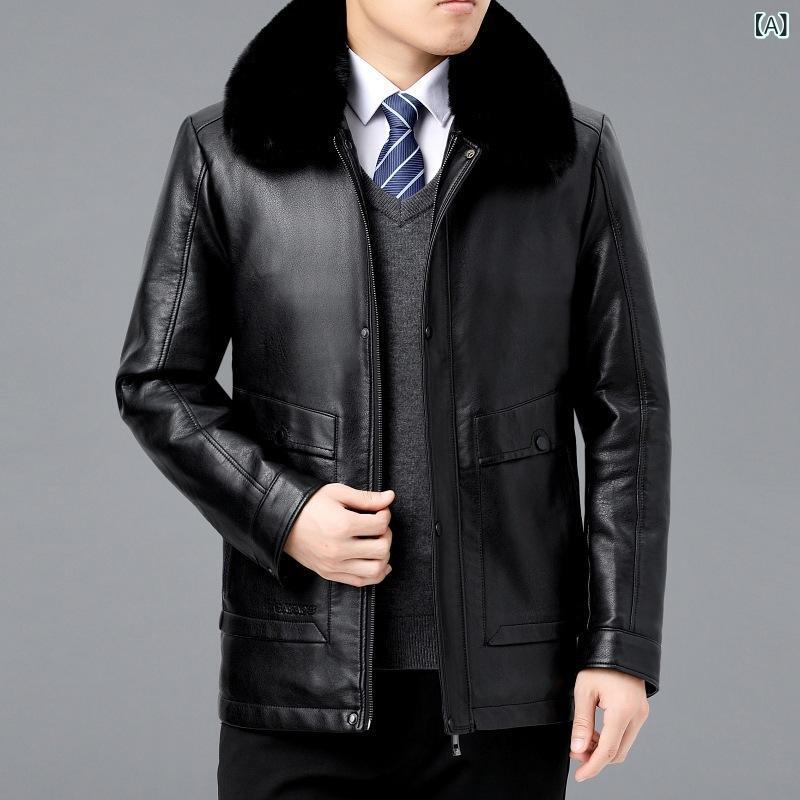 革ジャン メンズ 男性用 中高年向け シープスキン 羊革 レザー ジャケット 秋冬 防寒 あったか 裏起毛 柔らかい ビジネス カジュアル ブラック 黒