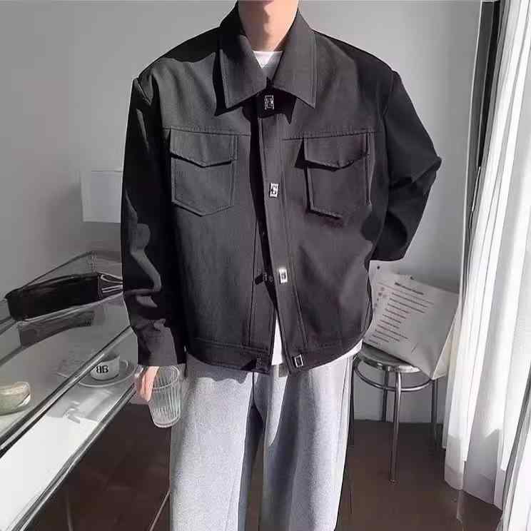 ジャケット 男性用 ブルゾン 韓国 ファッション カジュアル 青年 春秋 アウター トップス 長袖 ポリエステル 耐摩耗性 ブラック