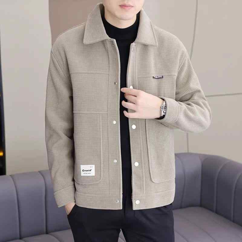 メンズ ウール ジャケット 秋冬 ショート コート 男性用 厚手 防寒 ウール アウター 襟付き ブラック カーキ オフホワイト M L XL 2XL 3XL 4XL
